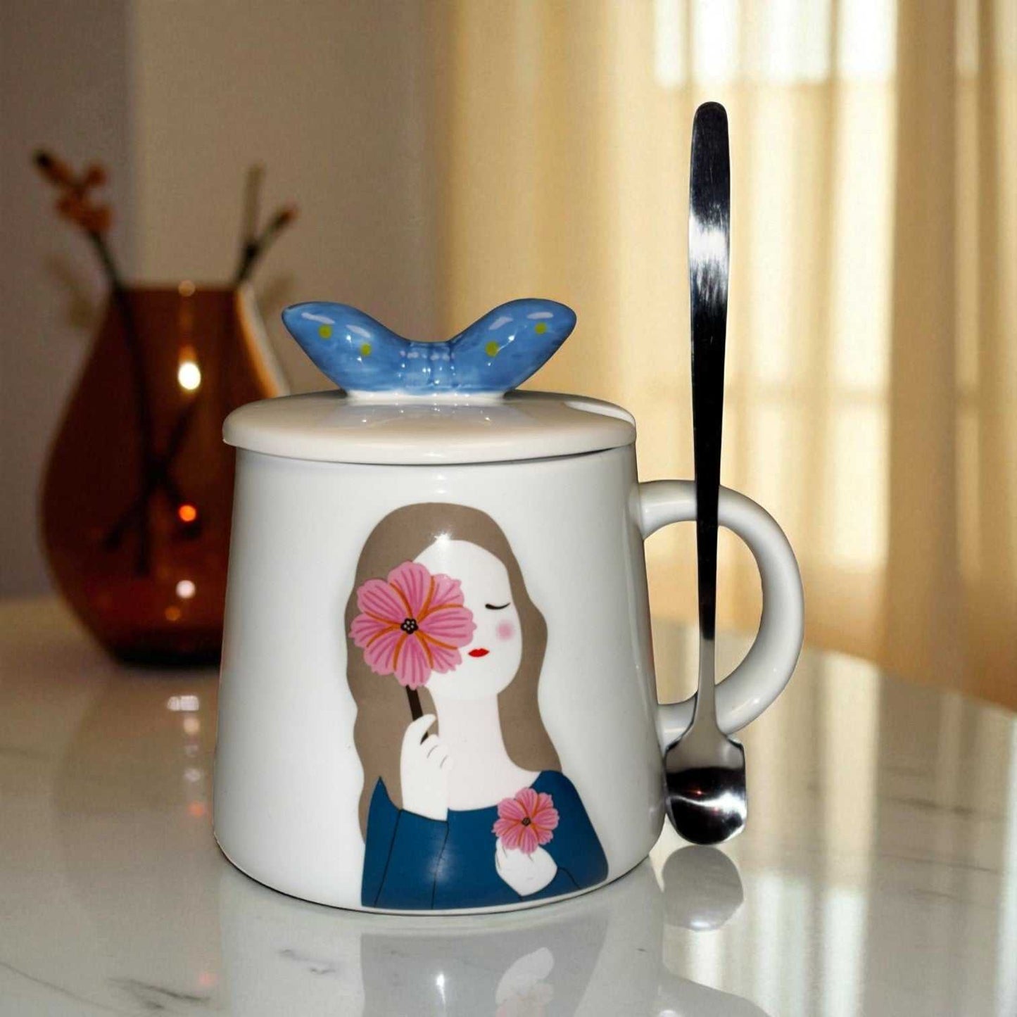 Serene Savage Ceramic Cup (With Spoon and Lid)