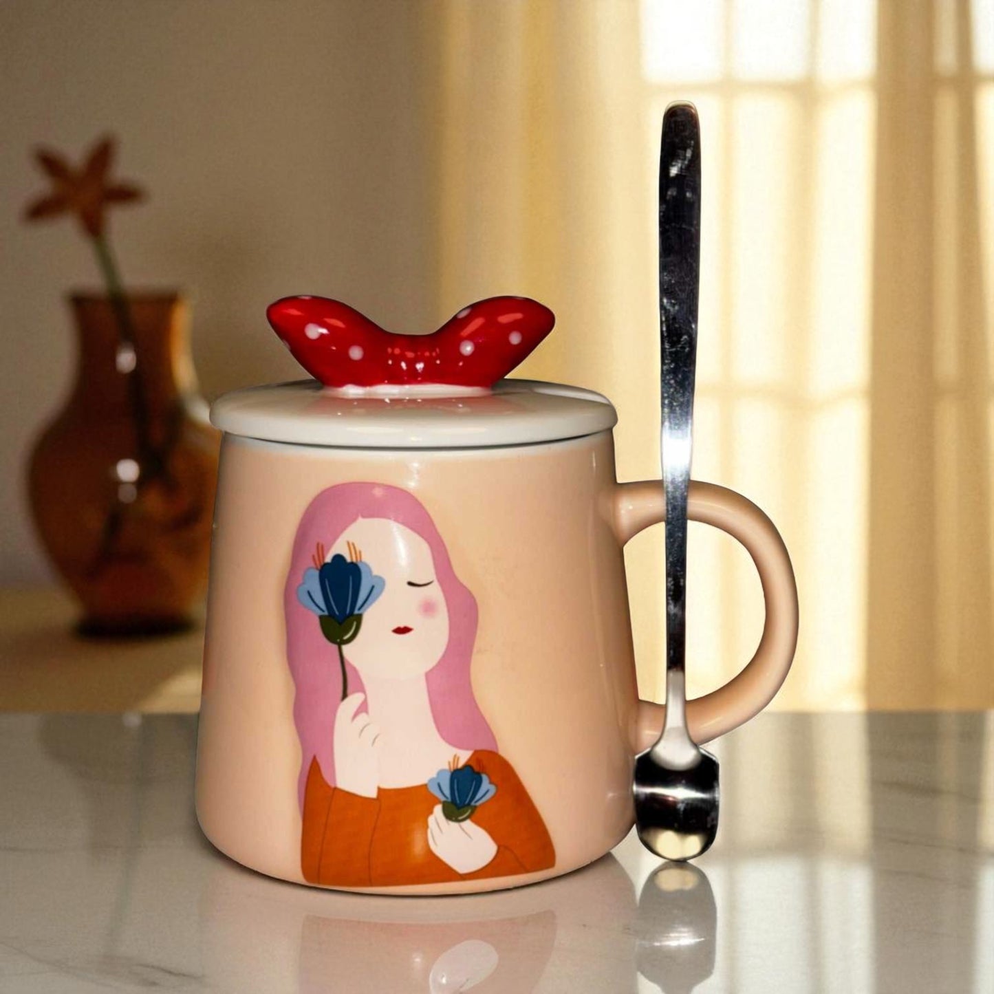 Serene Savage Ceramic Cup (With Spoon and Lid)