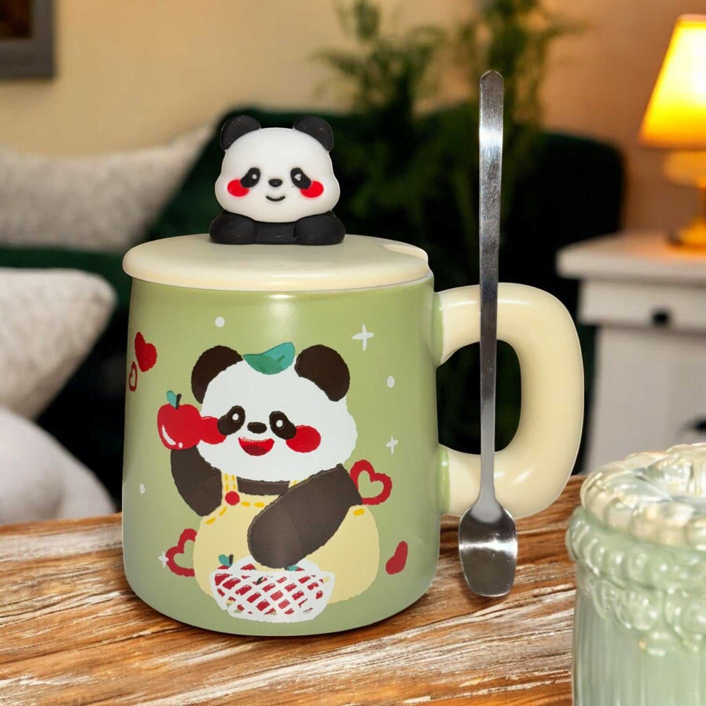 Jade Panda Ceramic Cup (With Spoon and Lid)