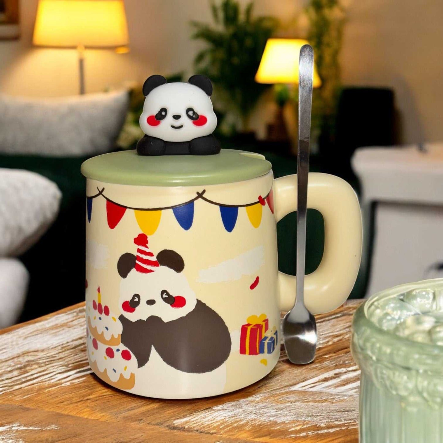 Jade Panda Ceramic Cup (With Spoon and Lid)