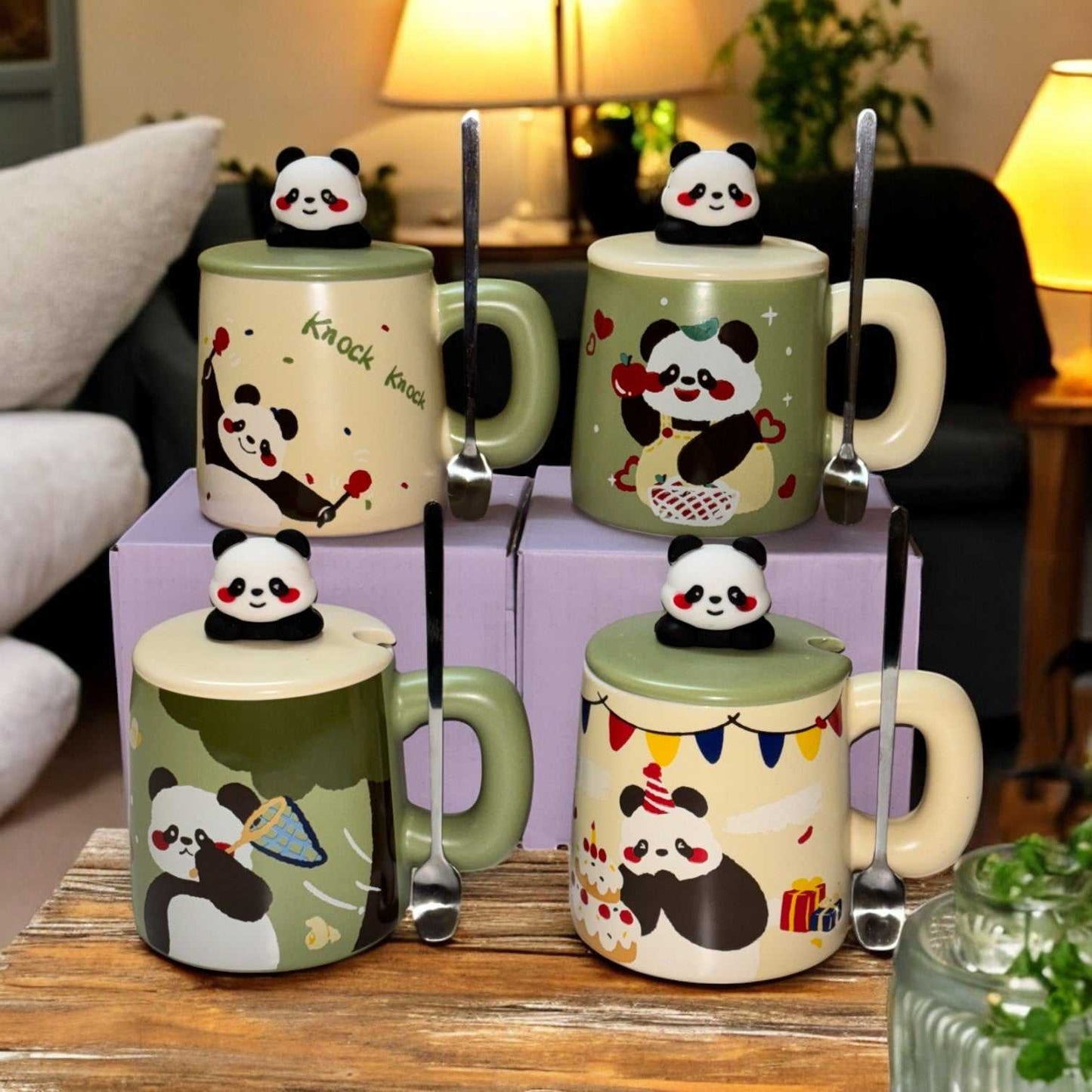 Jade Panda Ceramic Cup (With Spoon and Lid)