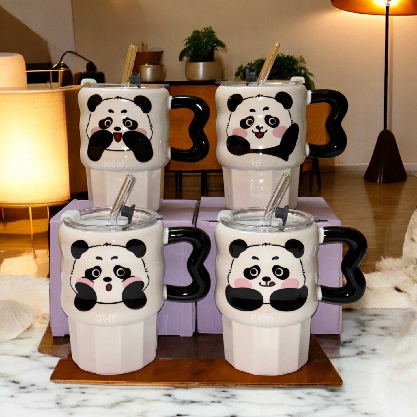 Multipurpose Panda Ceramic Tumbler (With Straw and Lid)