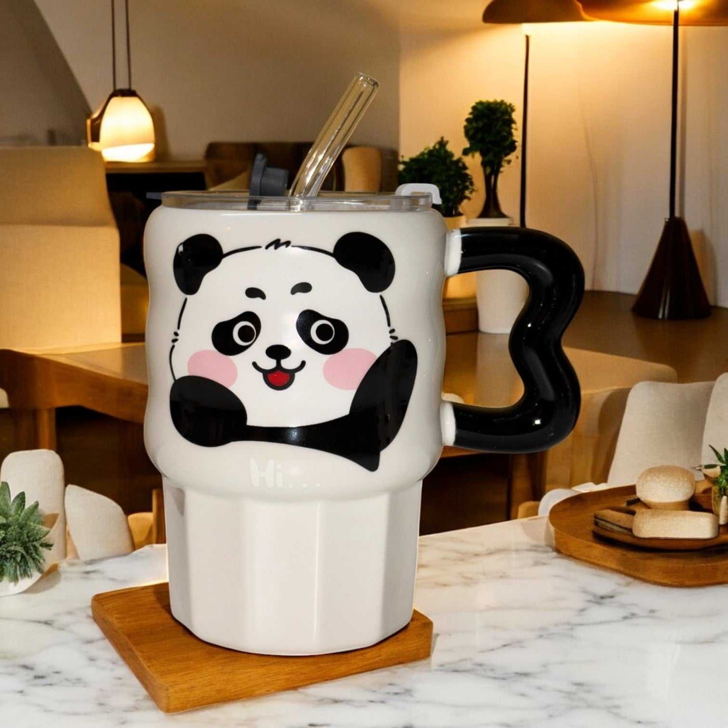 Multipurpose Panda Ceramic Tumbler (With Straw and Lid)