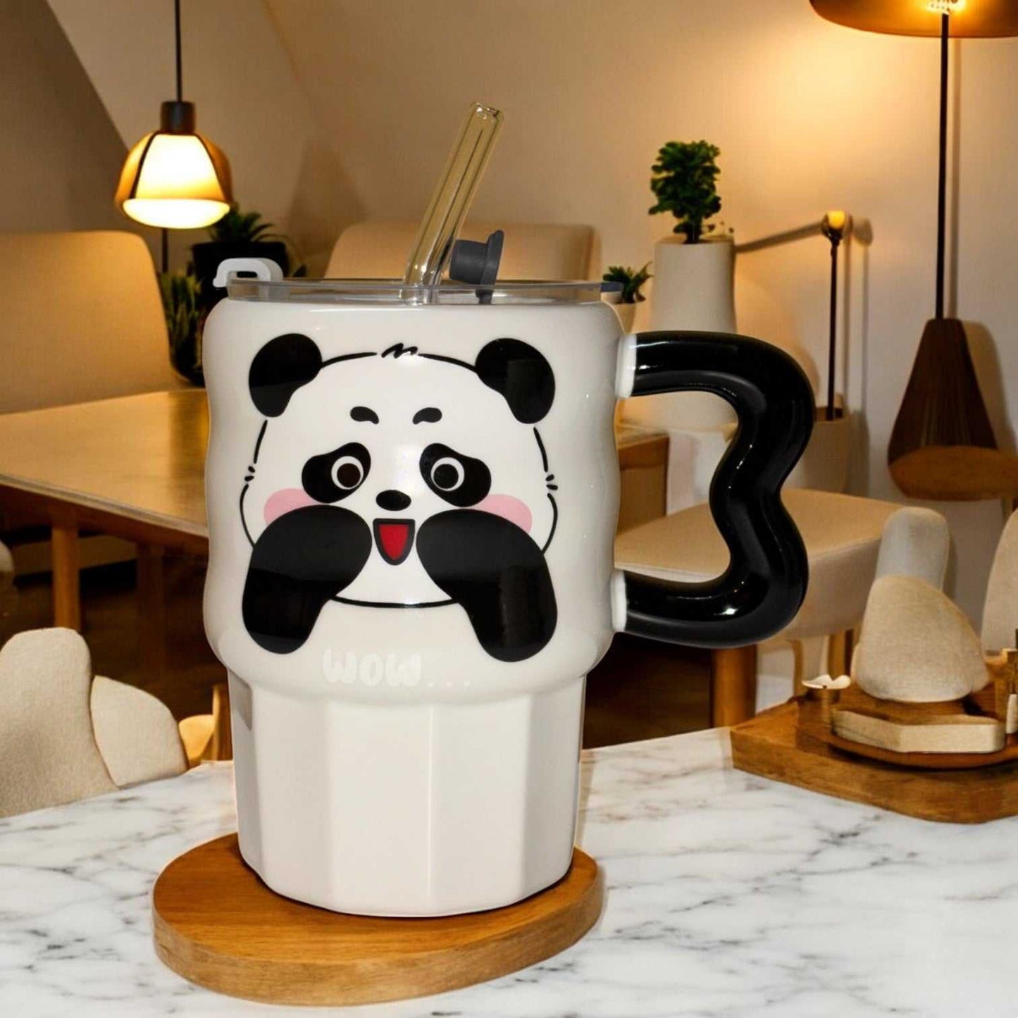 Multipurpose Panda Ceramic Tumbler (With Straw and Lid)