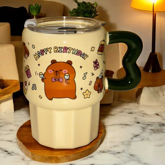 Multipurpose Capybara Ceramic Tumbler (With Straw and Lid)