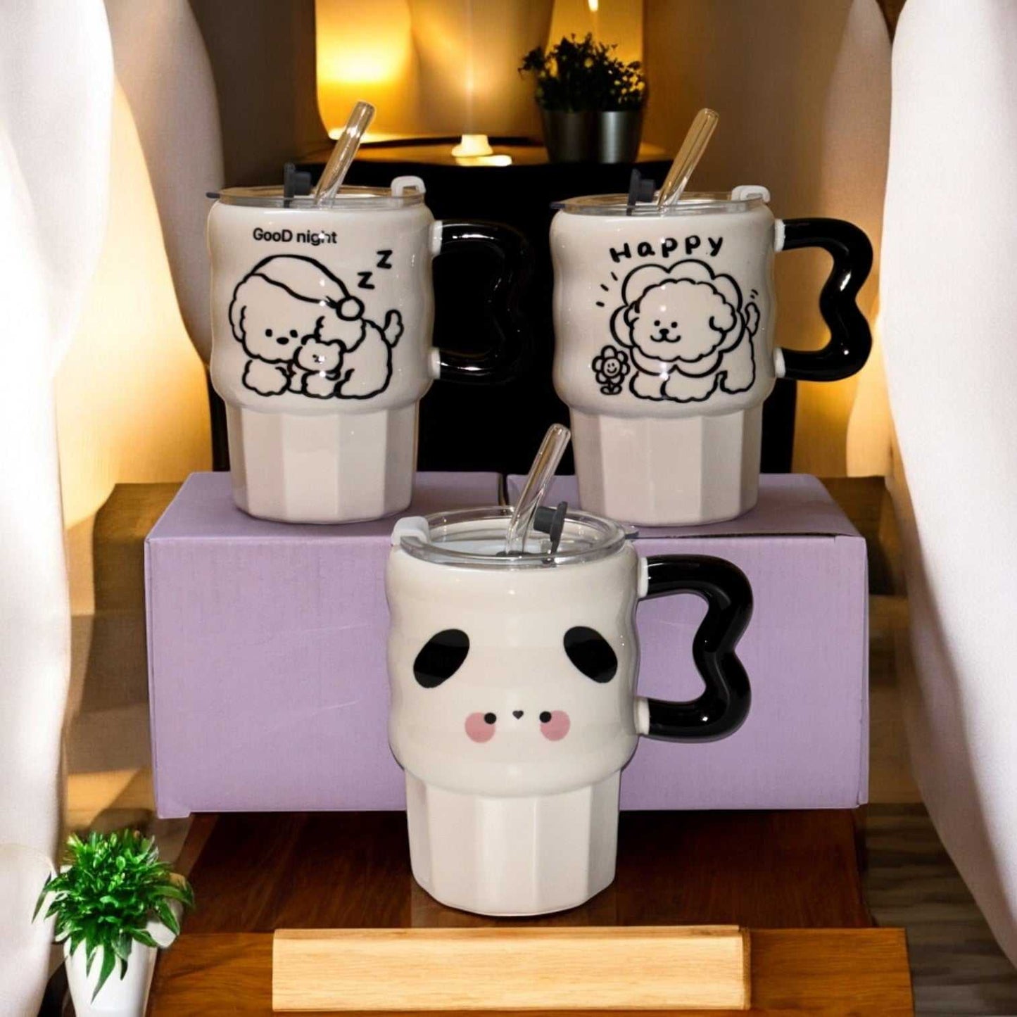 Multipurpose Puppy Ceramic Tumbler (With Straw and Lid)