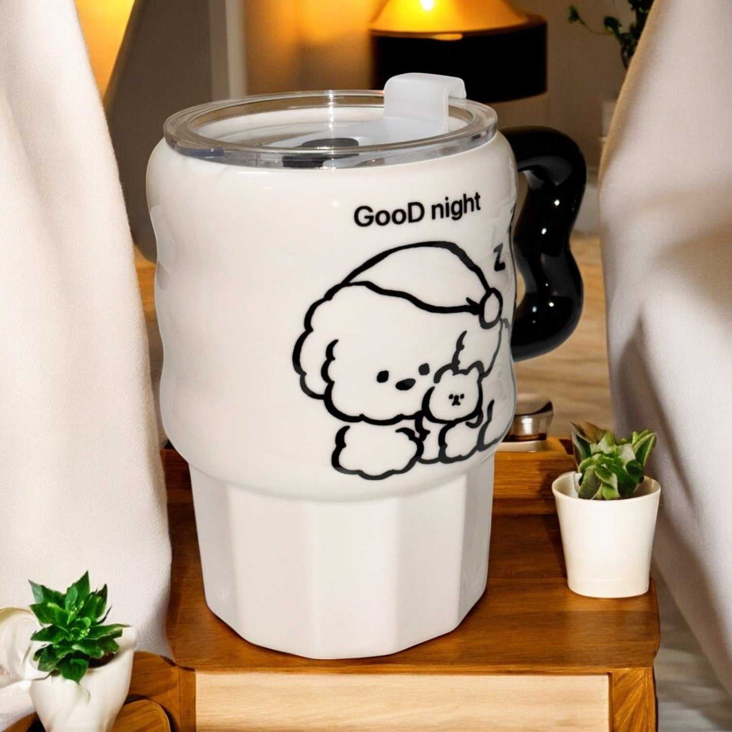 Multipurpose Puppy Ceramic Tumbler (With Straw and Lid)