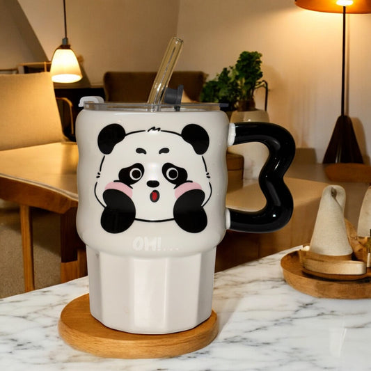 Multipurpose Panda Ceramic Tumbler (With Straw and Lid)