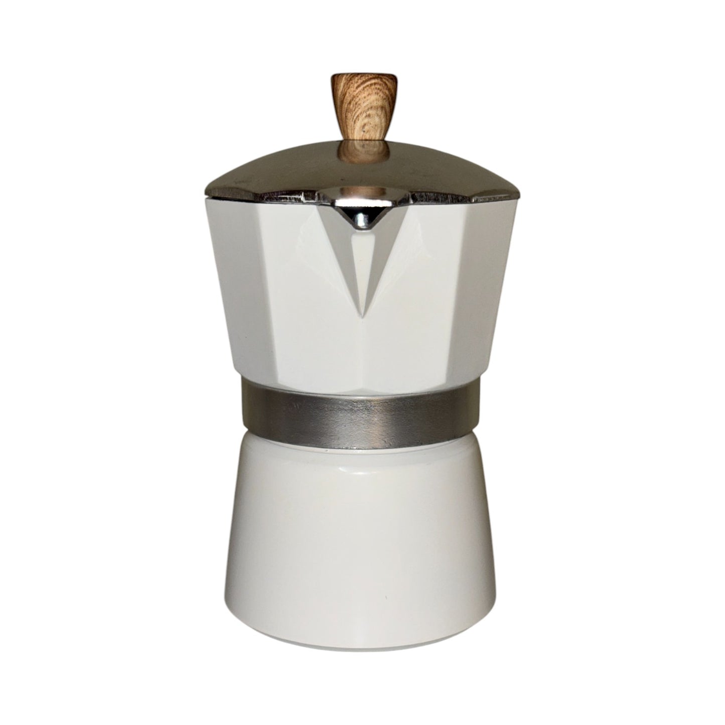 Moka Pot with Elegant Wooden Handle (150ml / 3 Cup) - White