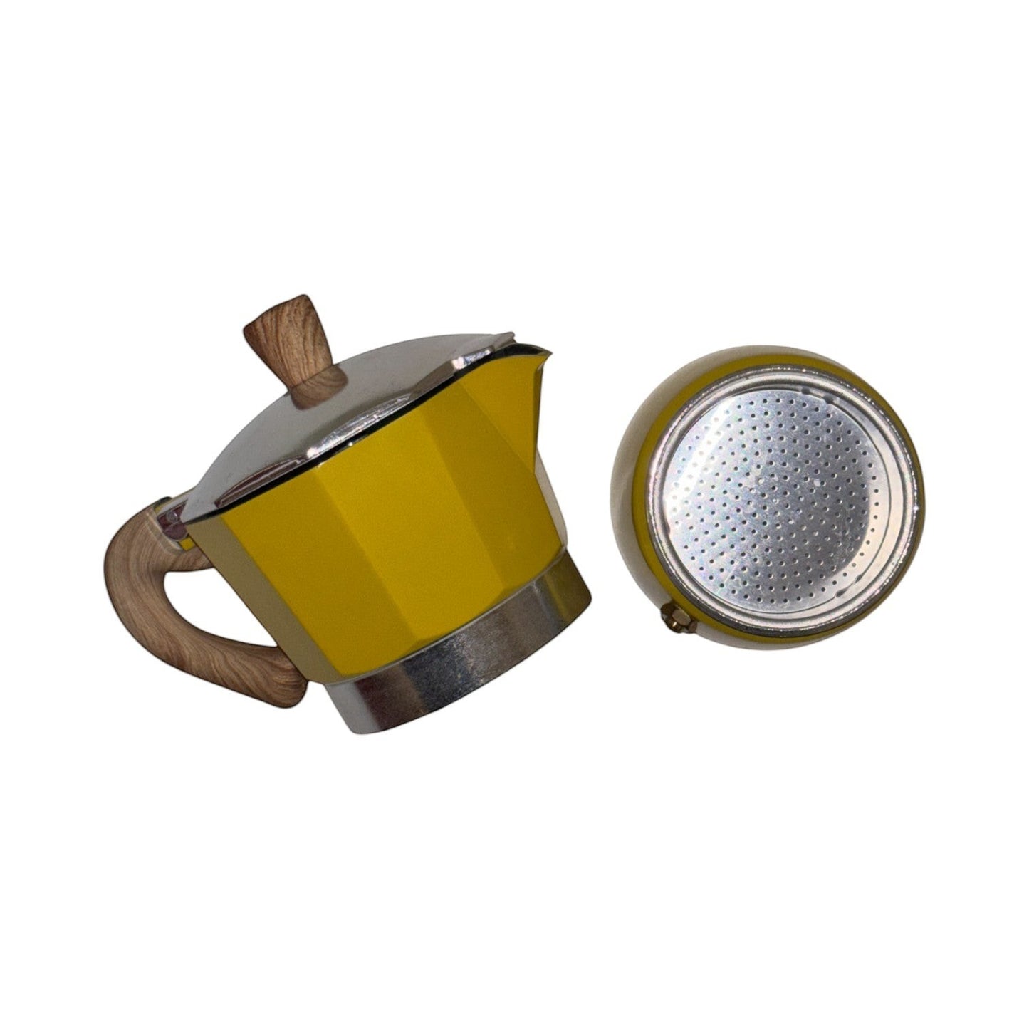 Moka Pot with Elegant Wooden Texture Handle (150ml / 3 Cup) - Yellow