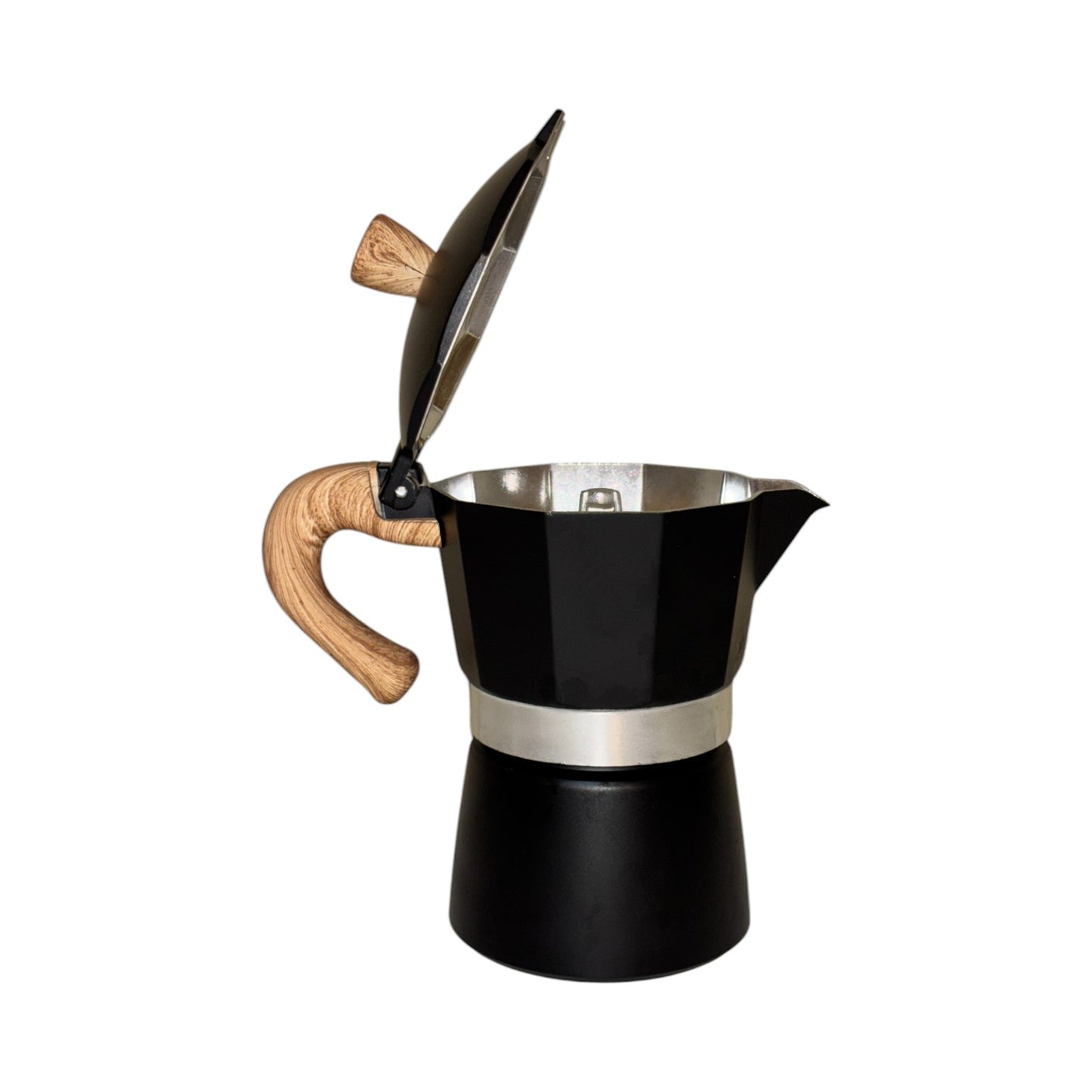 Moka Pot with Elegant Wooden Handle (150ml / 3 Cup) - Black