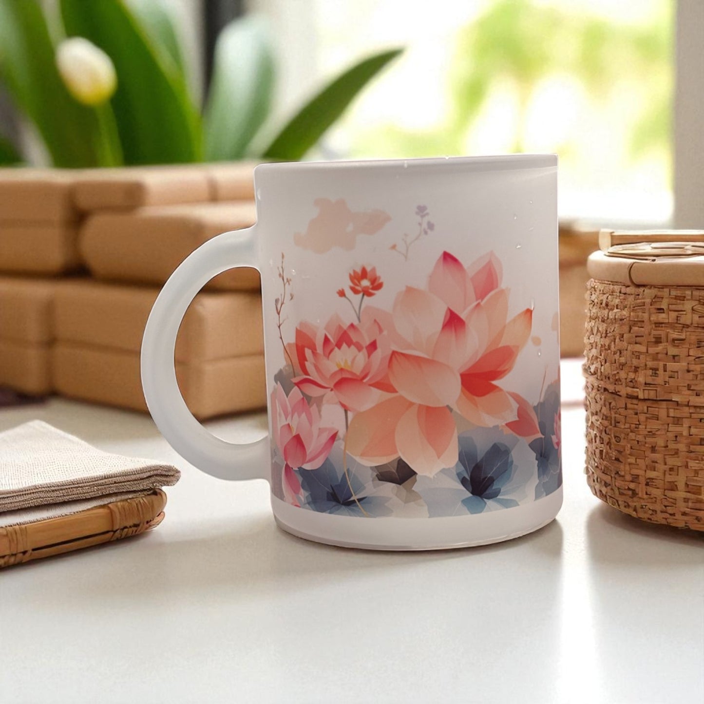 Zen Lotus Frosted Glass Mug