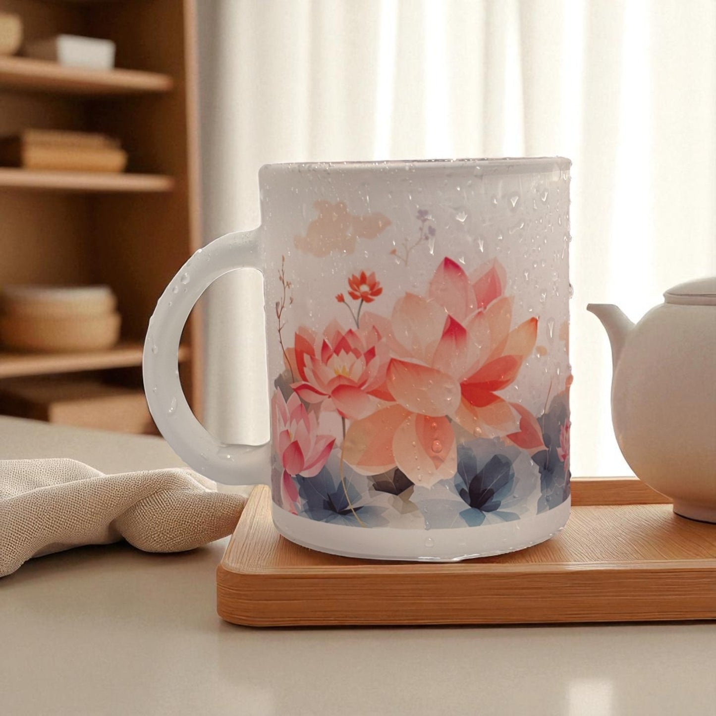Zen Lotus Frosted Glass Mug