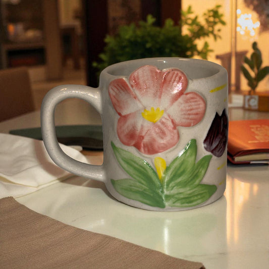 Sculpted Bloom Ceramic Cup - Pink
