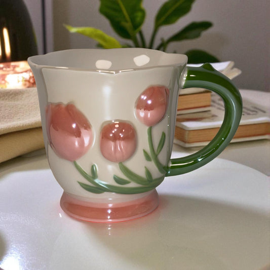 Tulip Buds Ceramic Mug - Red