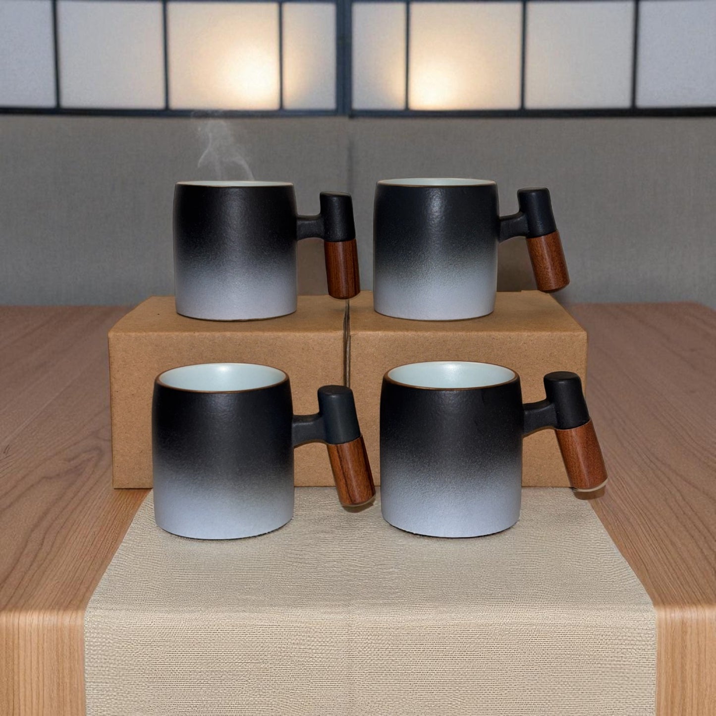 Wabi Fade Demitasse Cup (80 ml Espresso Cup) - Black and White - Wooden Handle