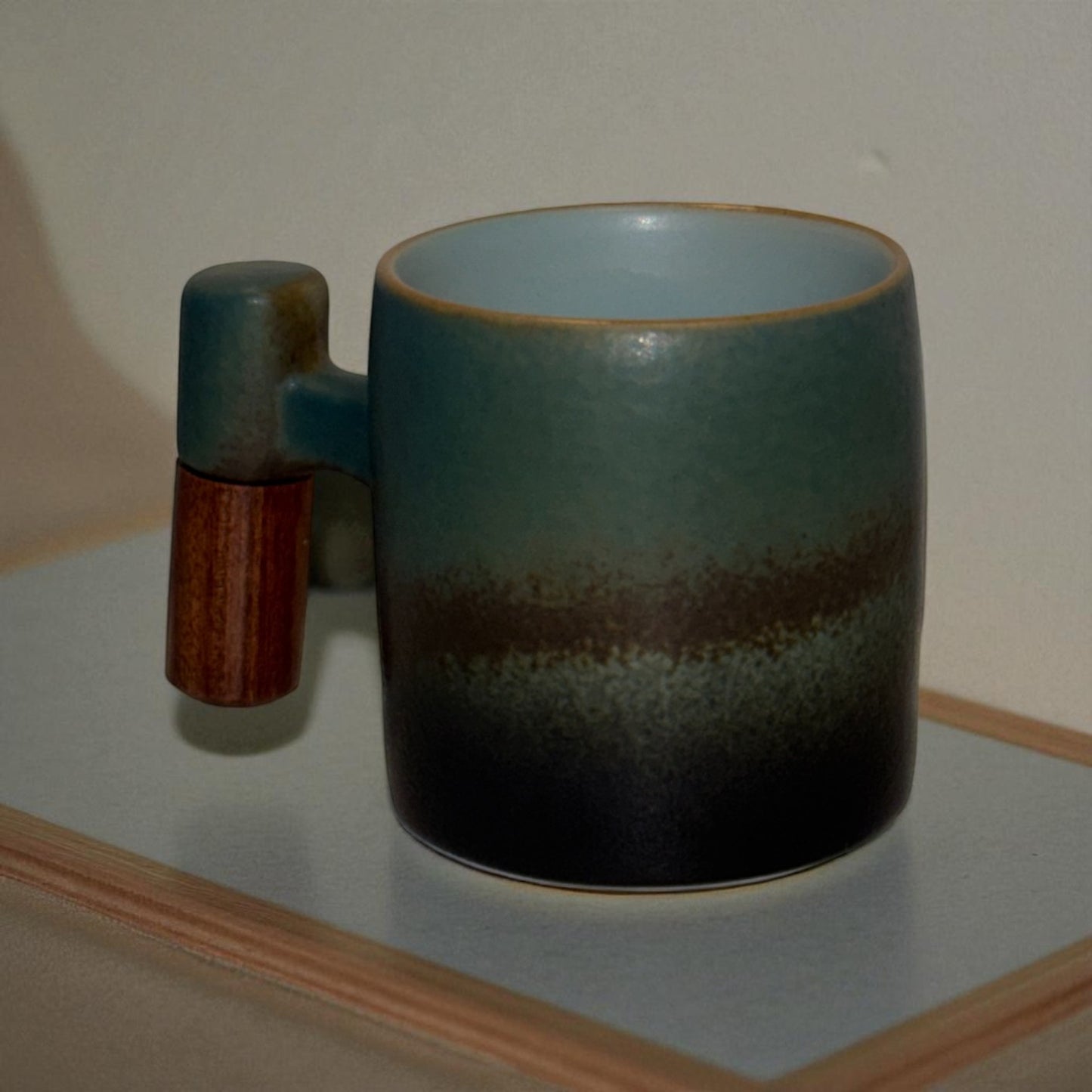Wabi Fade Demitasse Cup (80 ml Espresso Cup) - Green and Black - Wooden handle