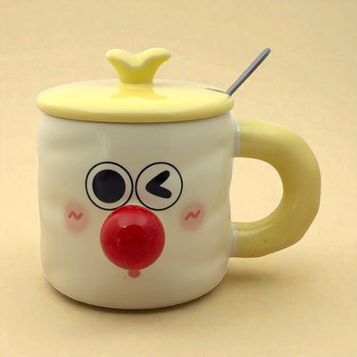 Whimsy Moods Ceramic Cup (With Spoon and Lid) - Yellow