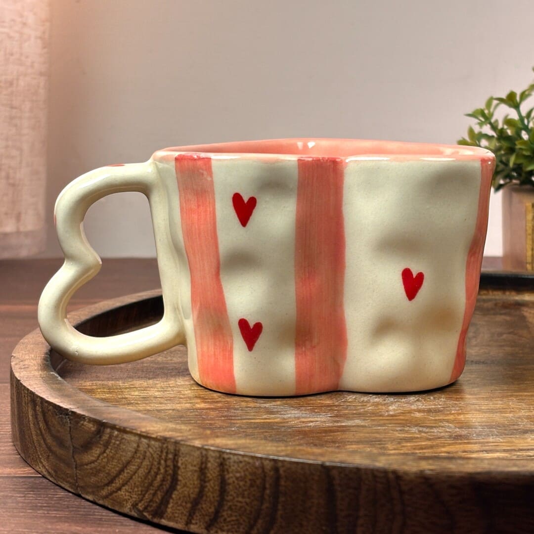 Striped Heart Shaped Ceramic Mug