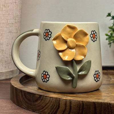 Sculpted Blossom Ceramic Mug - Yellow