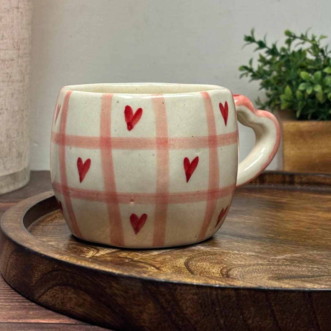 Checker Heart Ceramic Mug