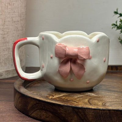 Scalloped Pink Bow Ceramic Mug
