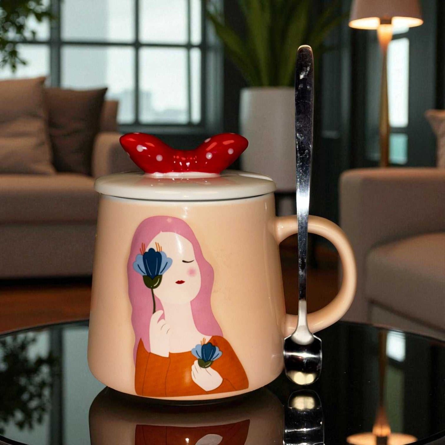 Serene Savage Ceramic Cup (With Spoon and Lid)