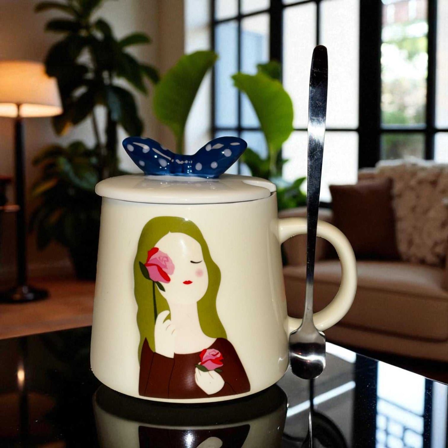 Serene Savage Ceramic Cup (With Spoon and Lid)