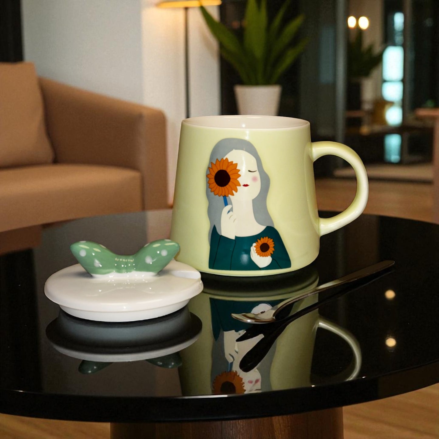 Serene Savage Ceramic Cup (With Spoon and Lid)