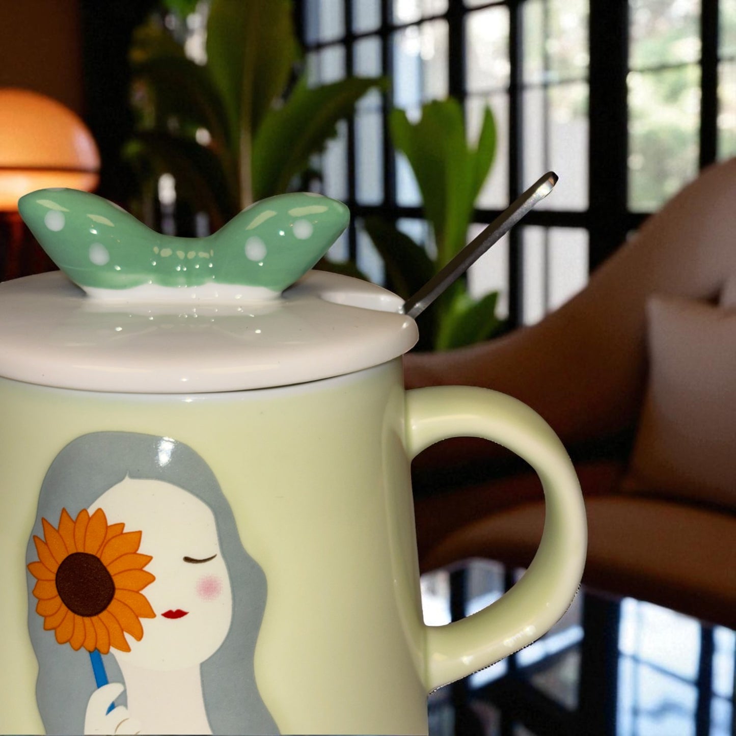 Serene Savage Ceramic Cup (With Spoon and Lid)