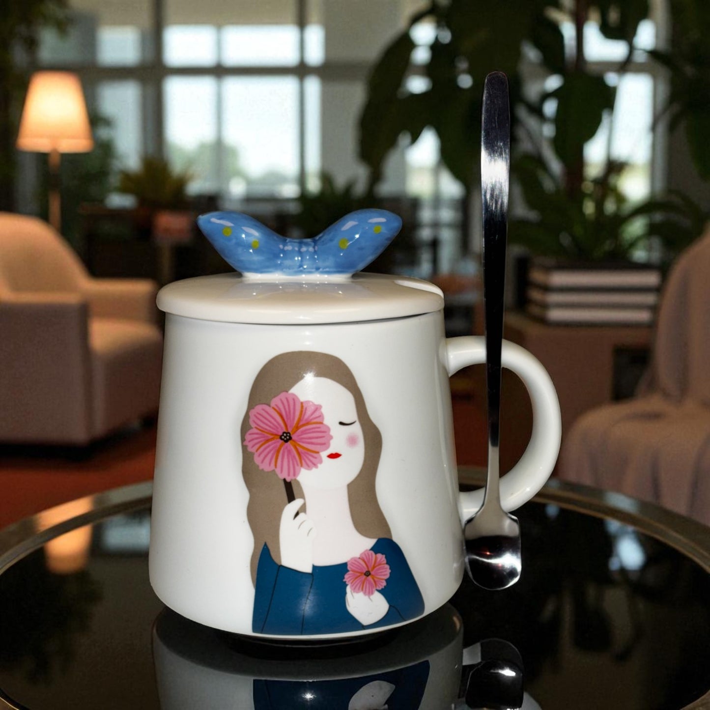 Serene Savage Ceramic Cup (With Spoon and Lid)