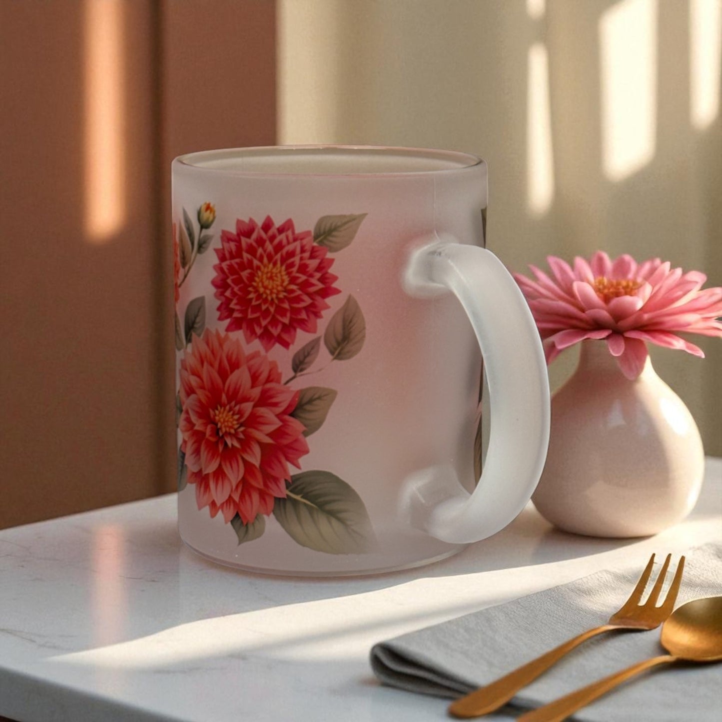 Dahlia Haze Frosted Glass Mug