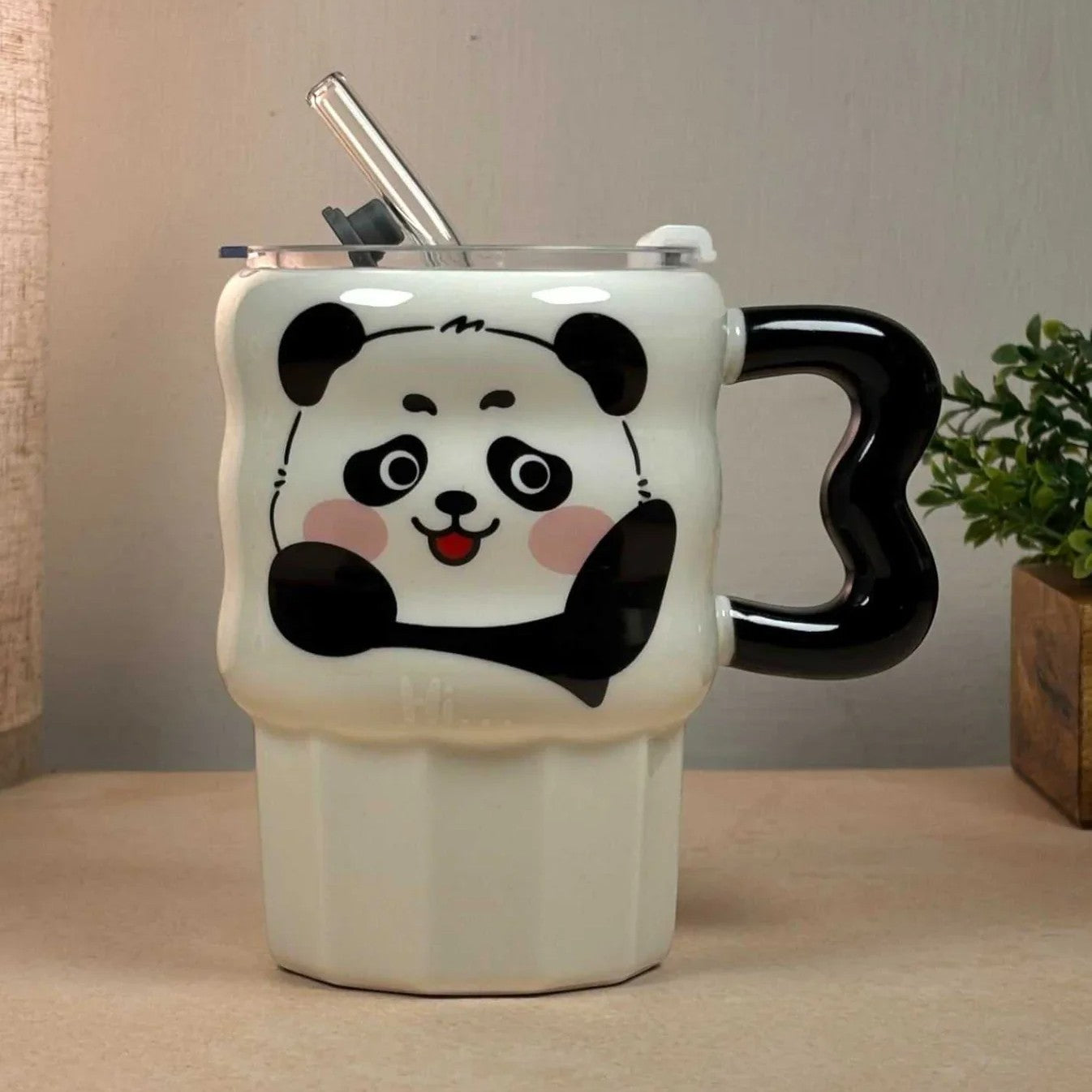 Multipurpose Panda Ceramic Tumbler (With Straw and Lid)