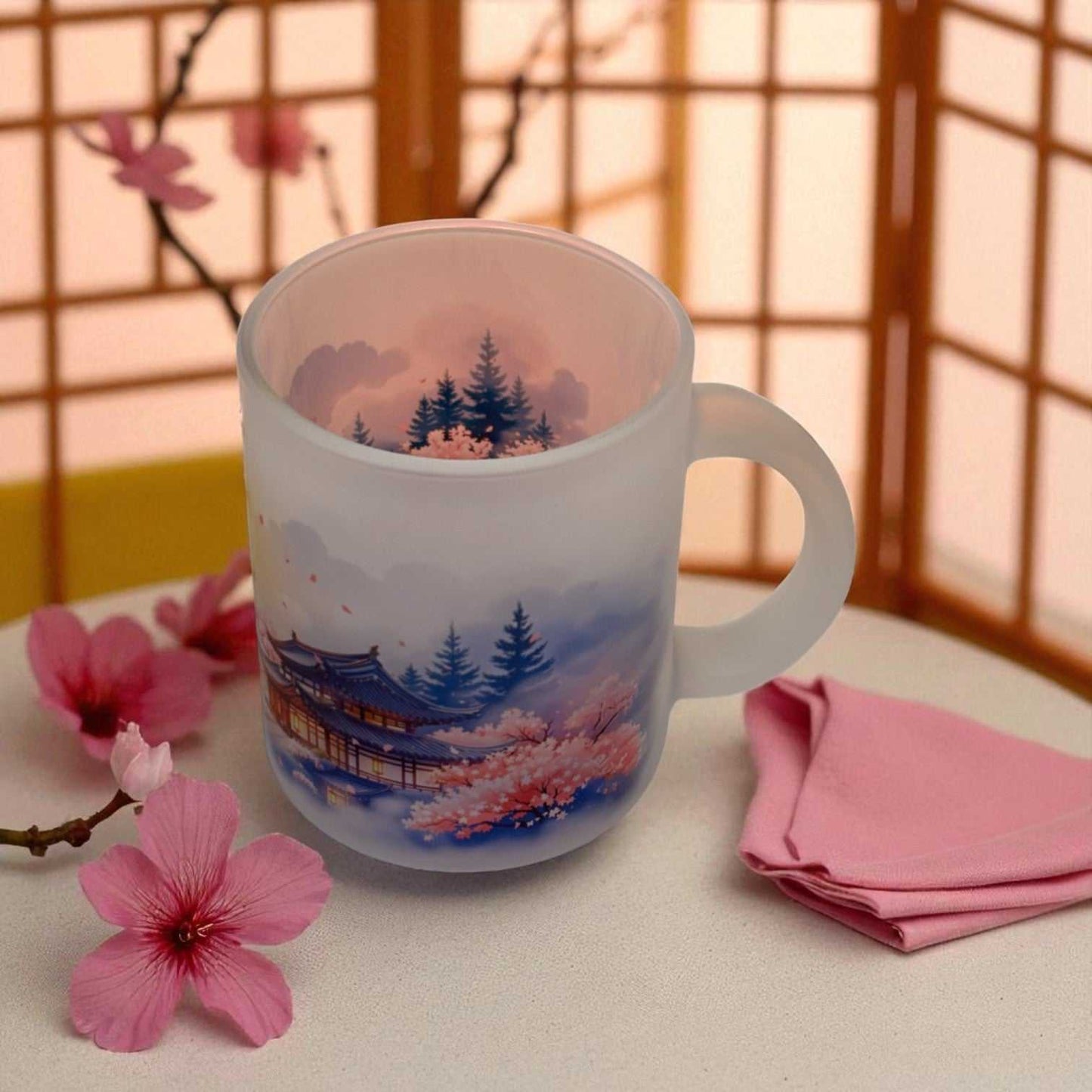 Sakura Stillness Frosted Glass Mug