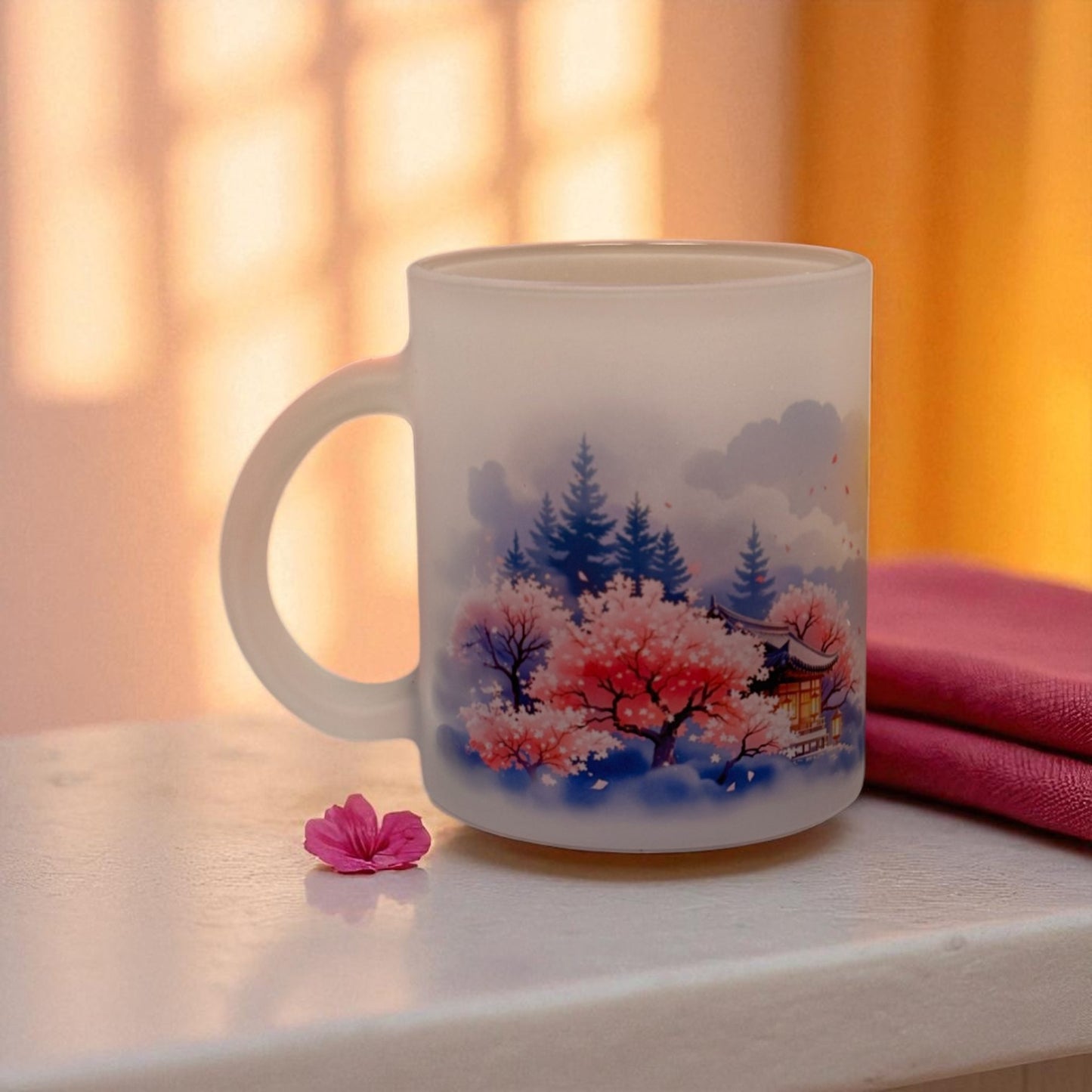Sakura Stillness Frosted Glass Mug