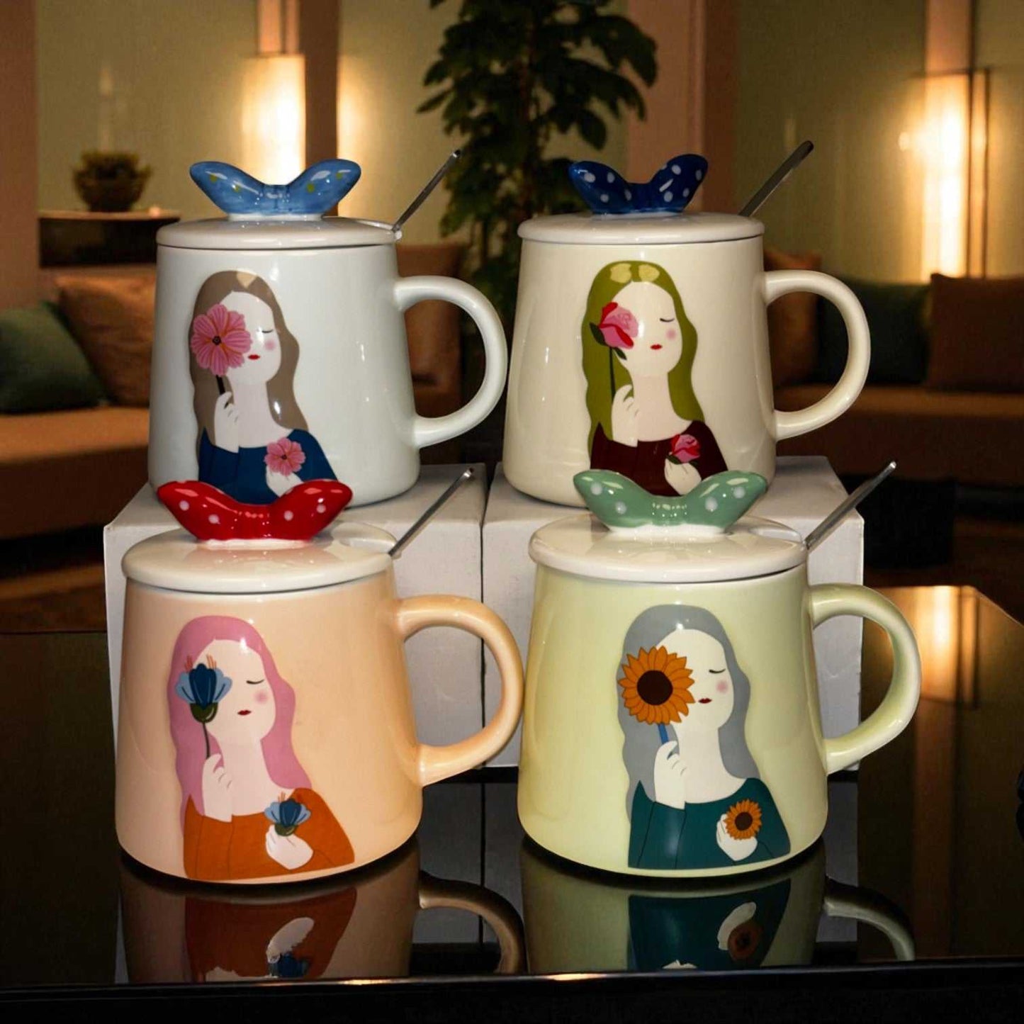 Serene Savage Ceramic Cup (With Spoon and Lid)
