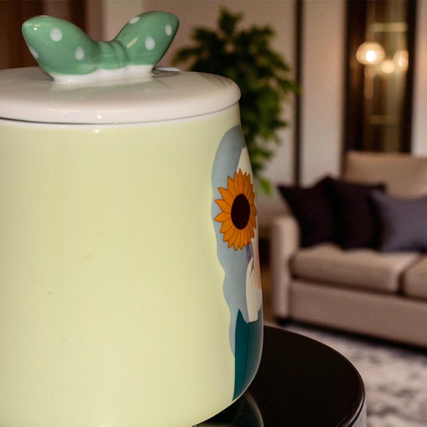 Serene Savage Ceramic Cup (With Spoon and Lid) - Sunflower