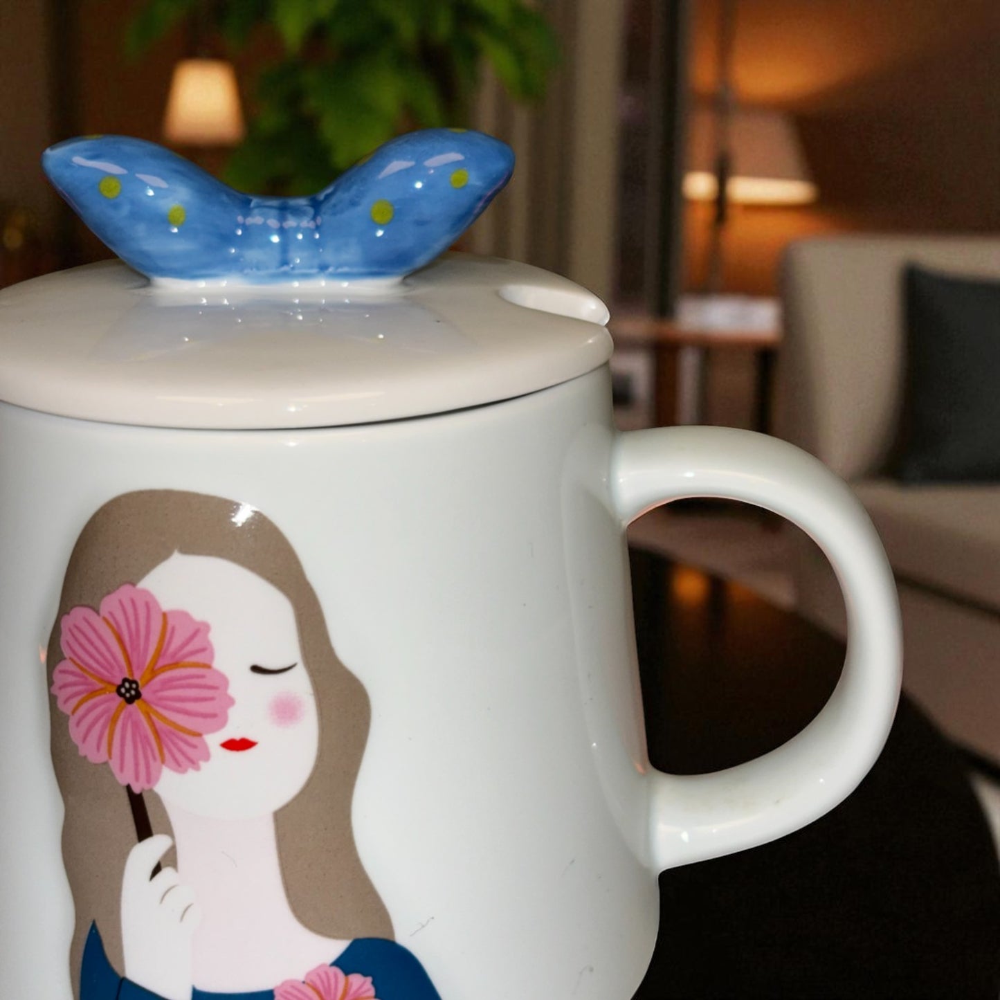 Serene Savage Ceramic Cup (With Spoon and Lid) - Cosmos