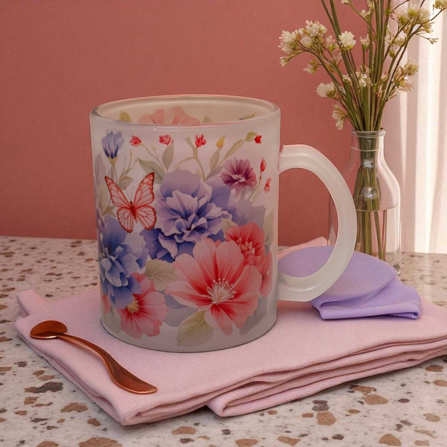Violet Bloom Frosted Glass Mug