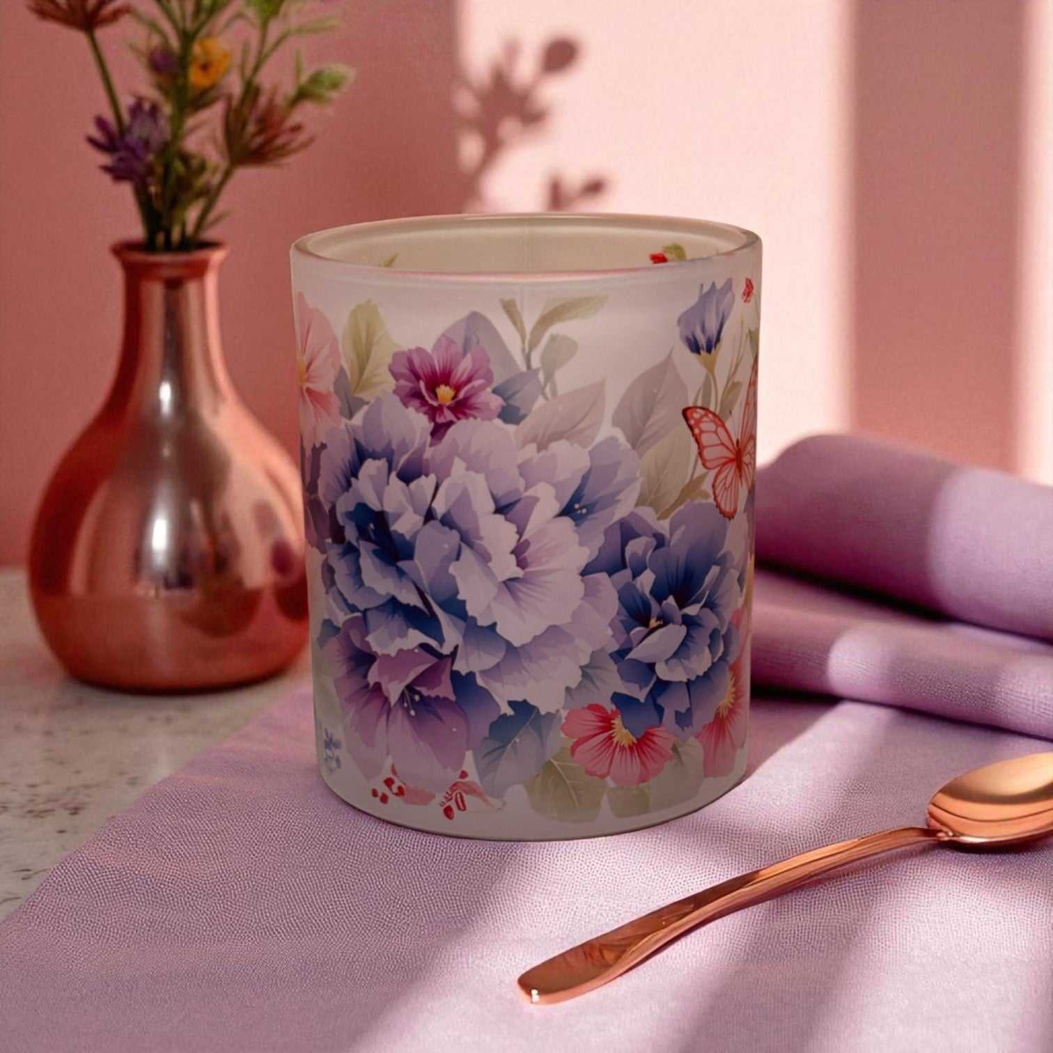 Violet Bloom Frosted Glass Mug