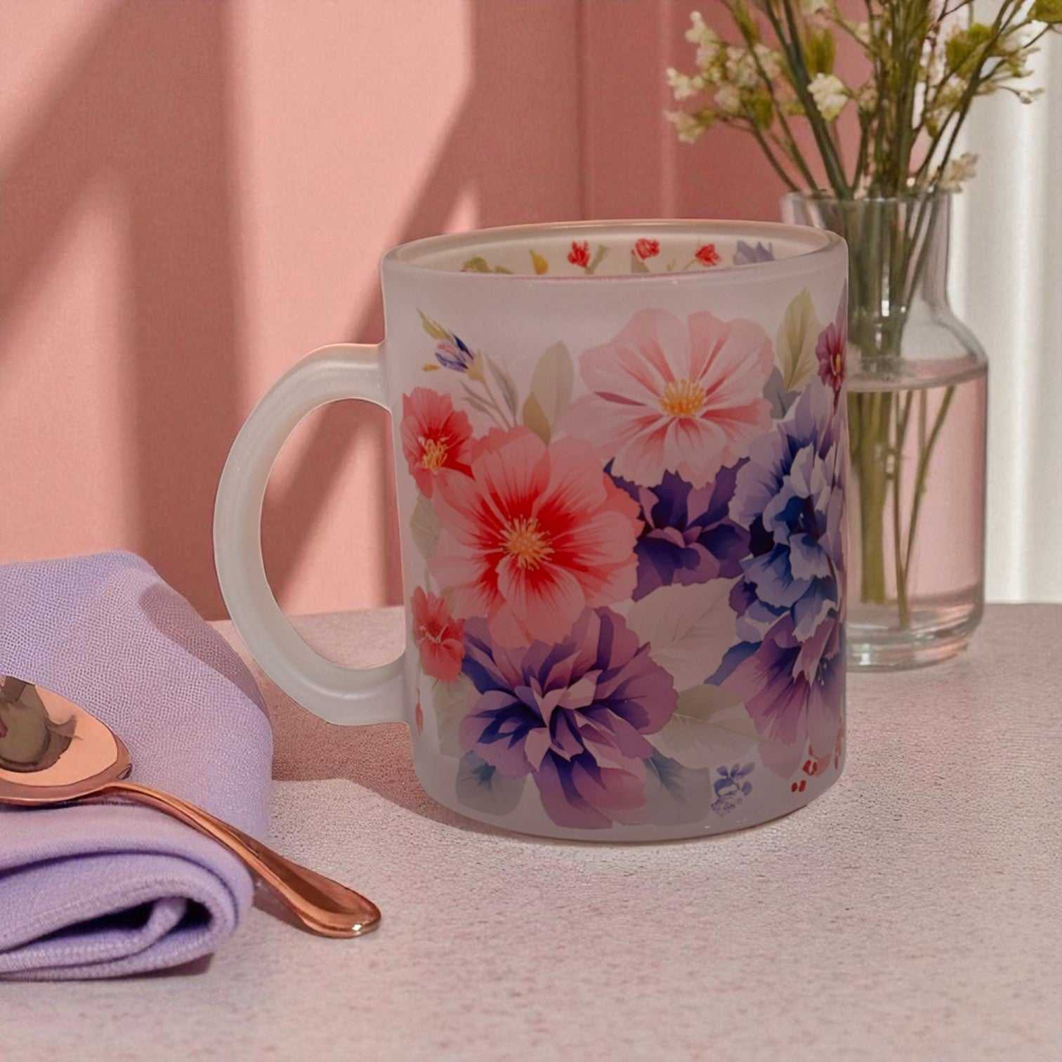 Violet Bloom Frosted Glass Mug