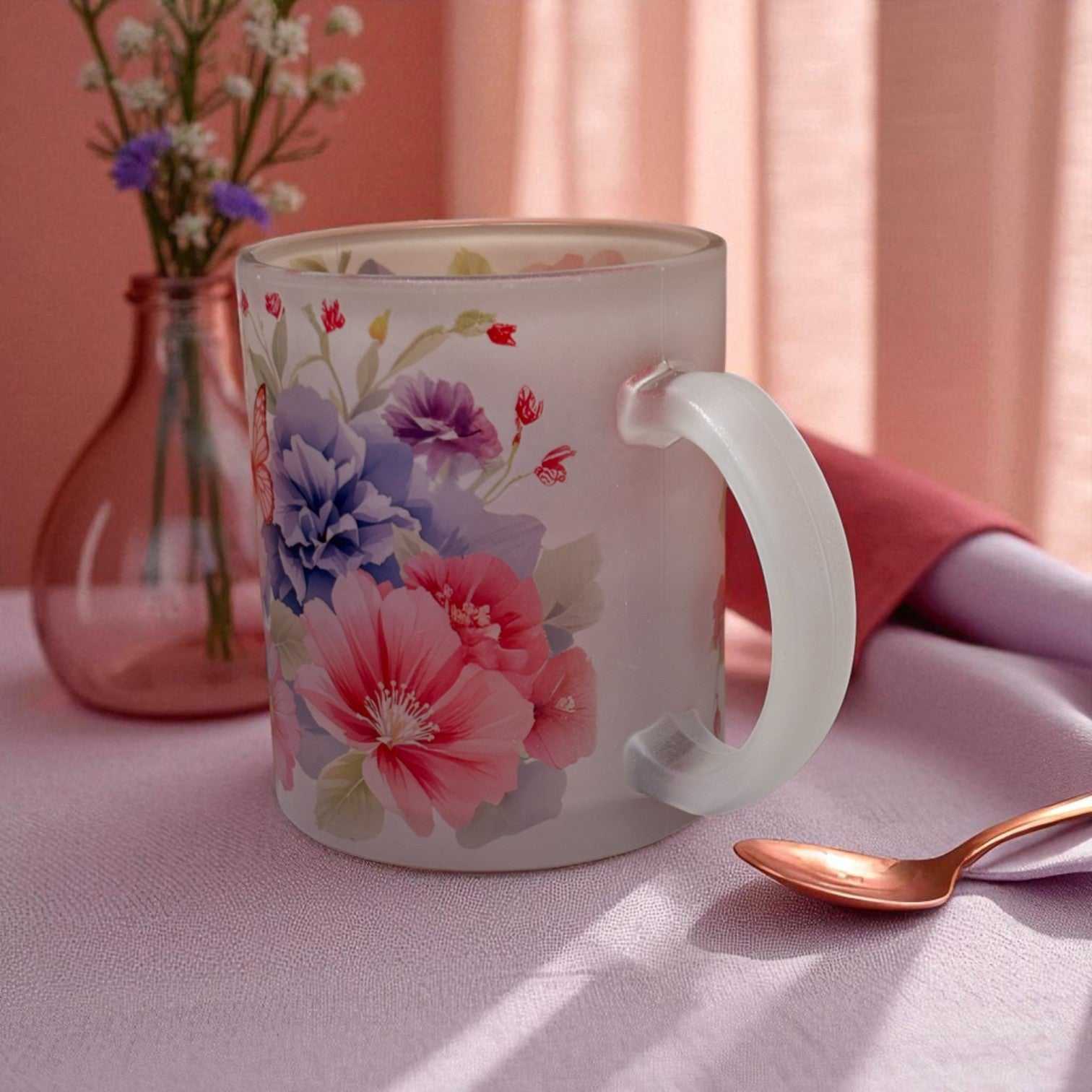Violet Bloom Frosted Glass Mug