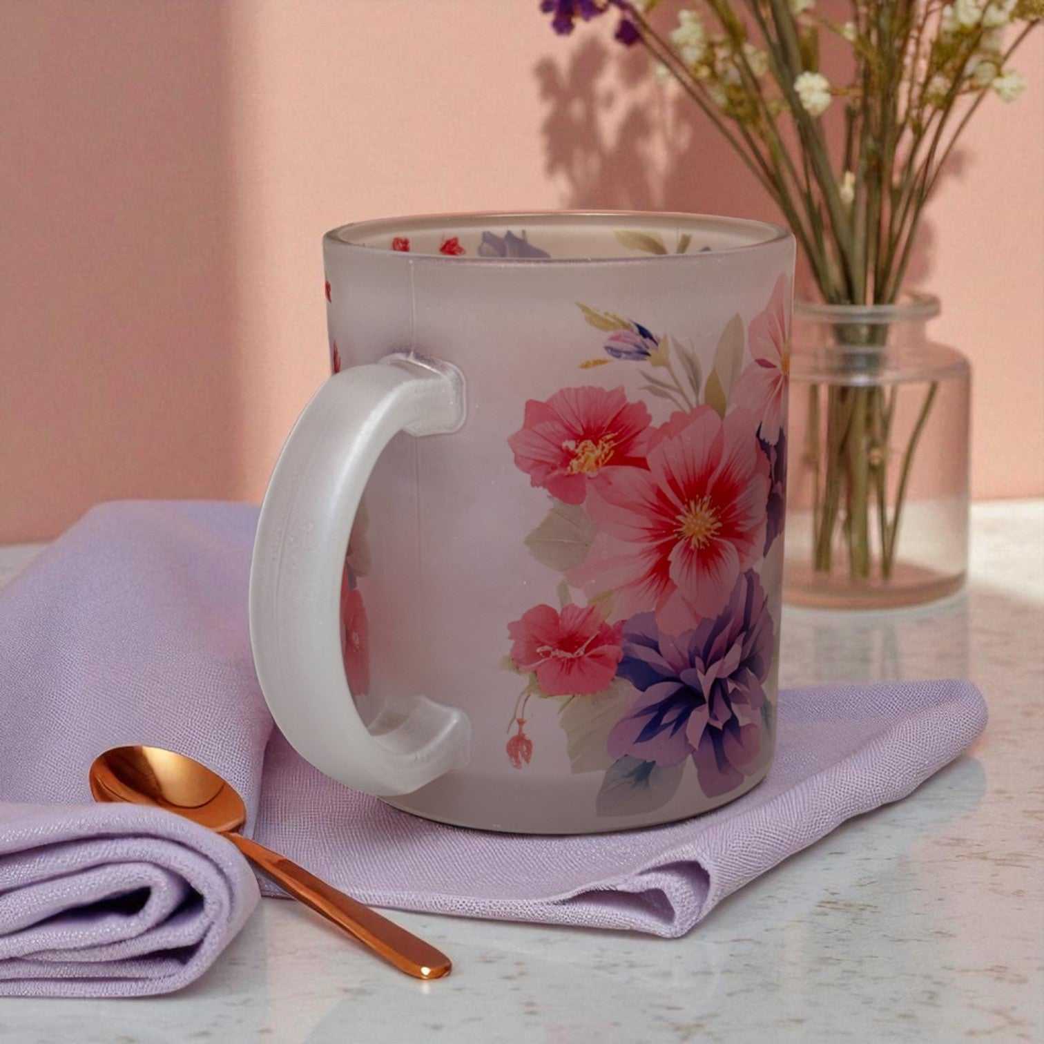 Violet Bloom Frosted Glass Mug