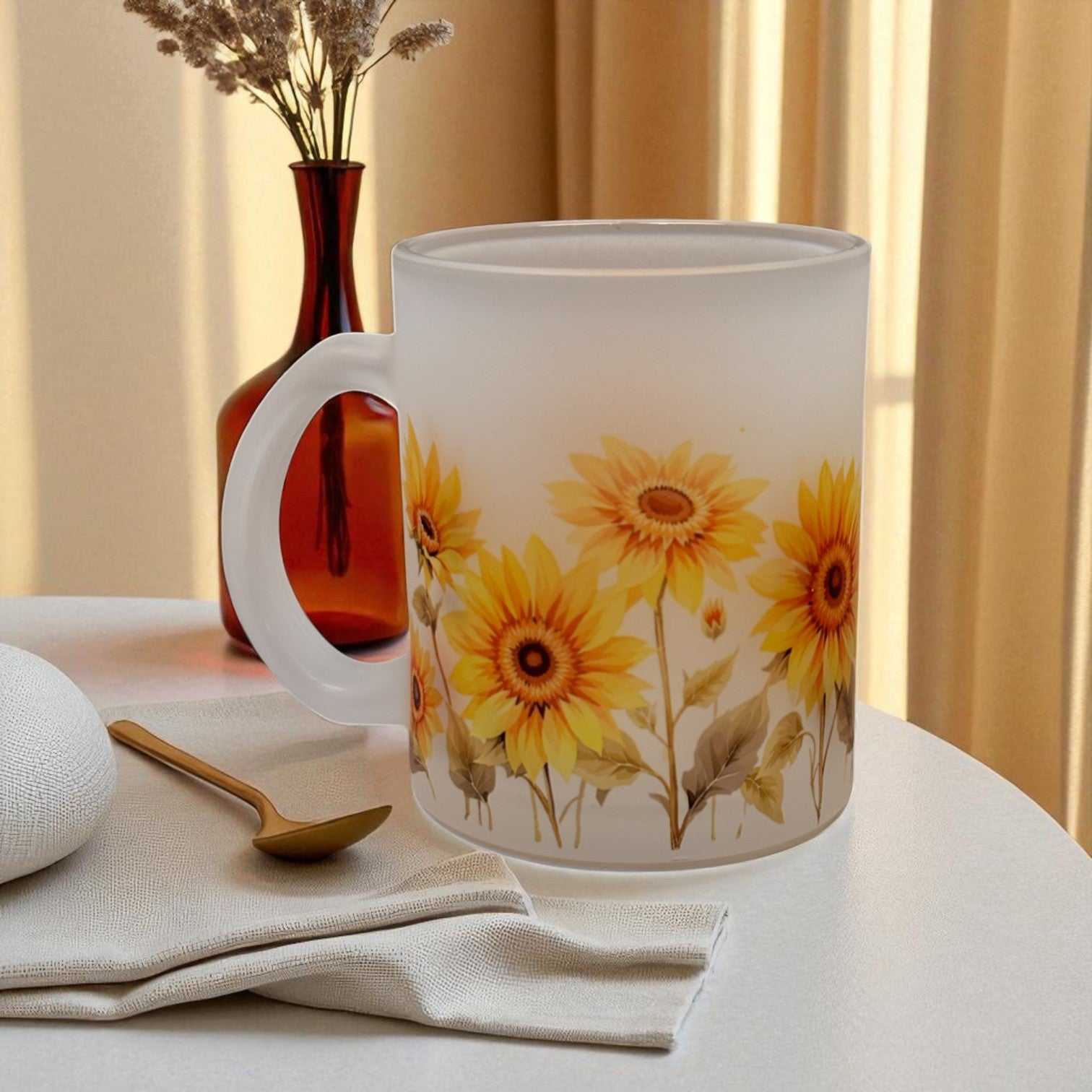 Whispering Sunflower Frosted Glass Mug