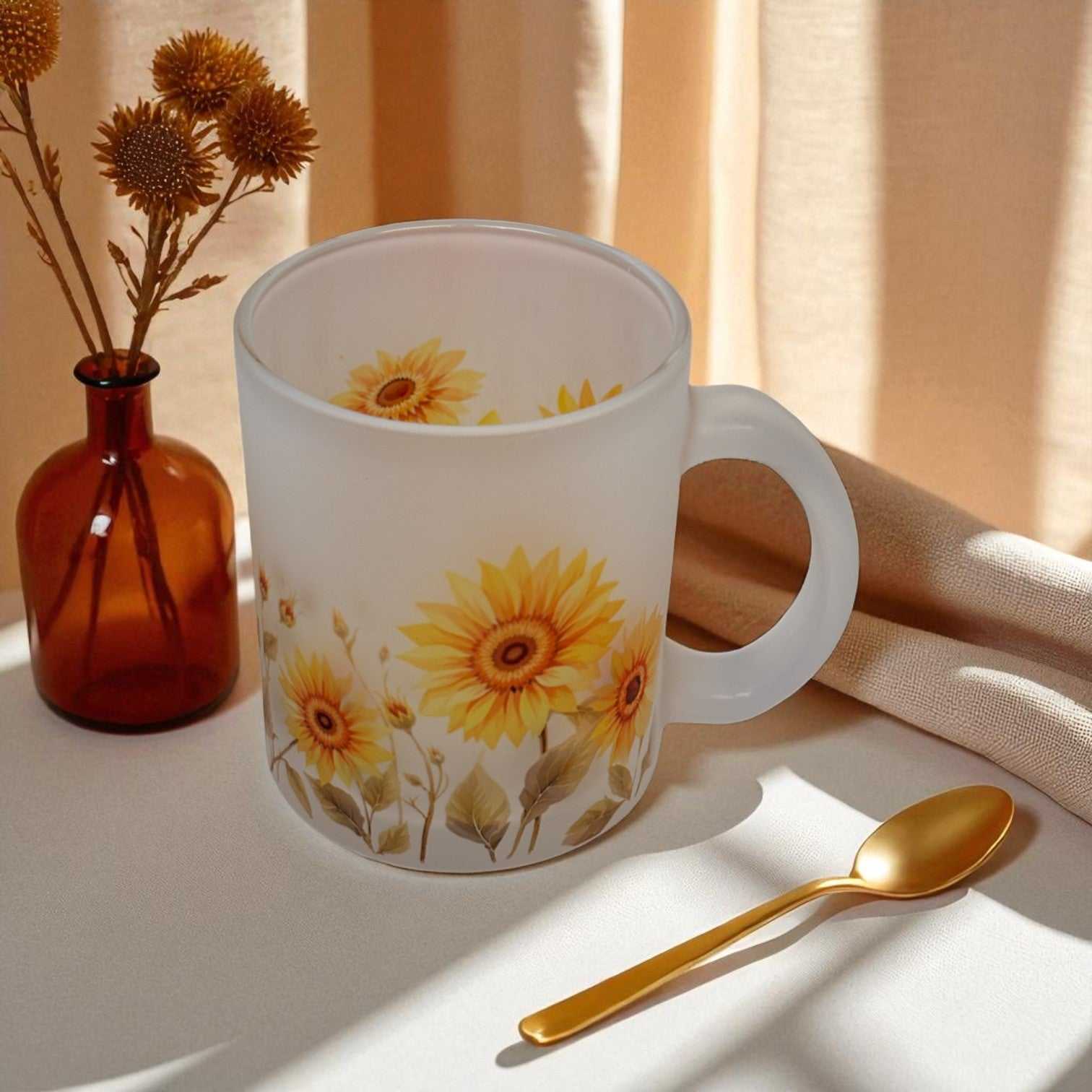 Whispering Sunflower Frosted Glass Mug