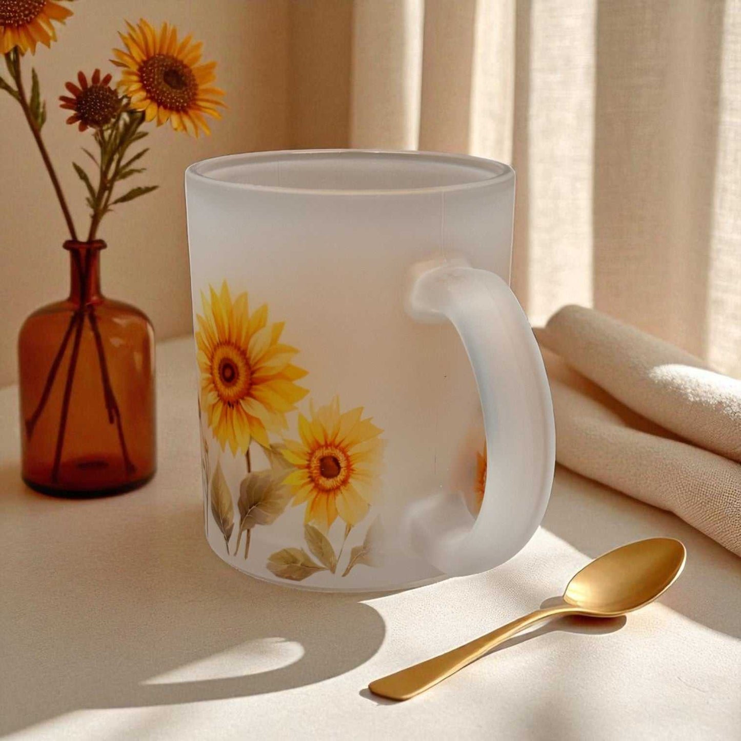 Whispering Sunflower Frosted Glass Mug