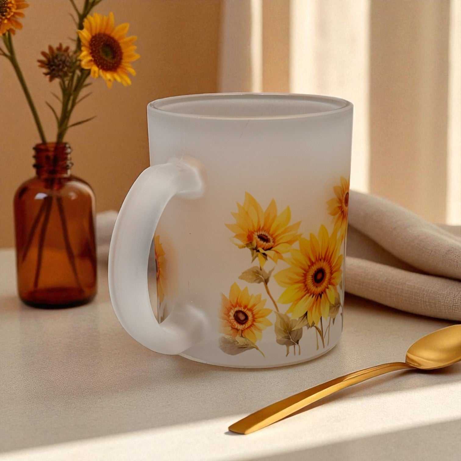 Whispering Sunflower Frosted Glass Mug