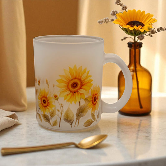 Whispering Sunflower Frosted Glass Mug