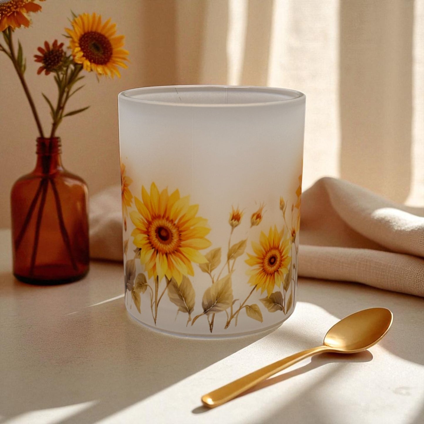 Whispering Sunflower Frosted Glass Mug