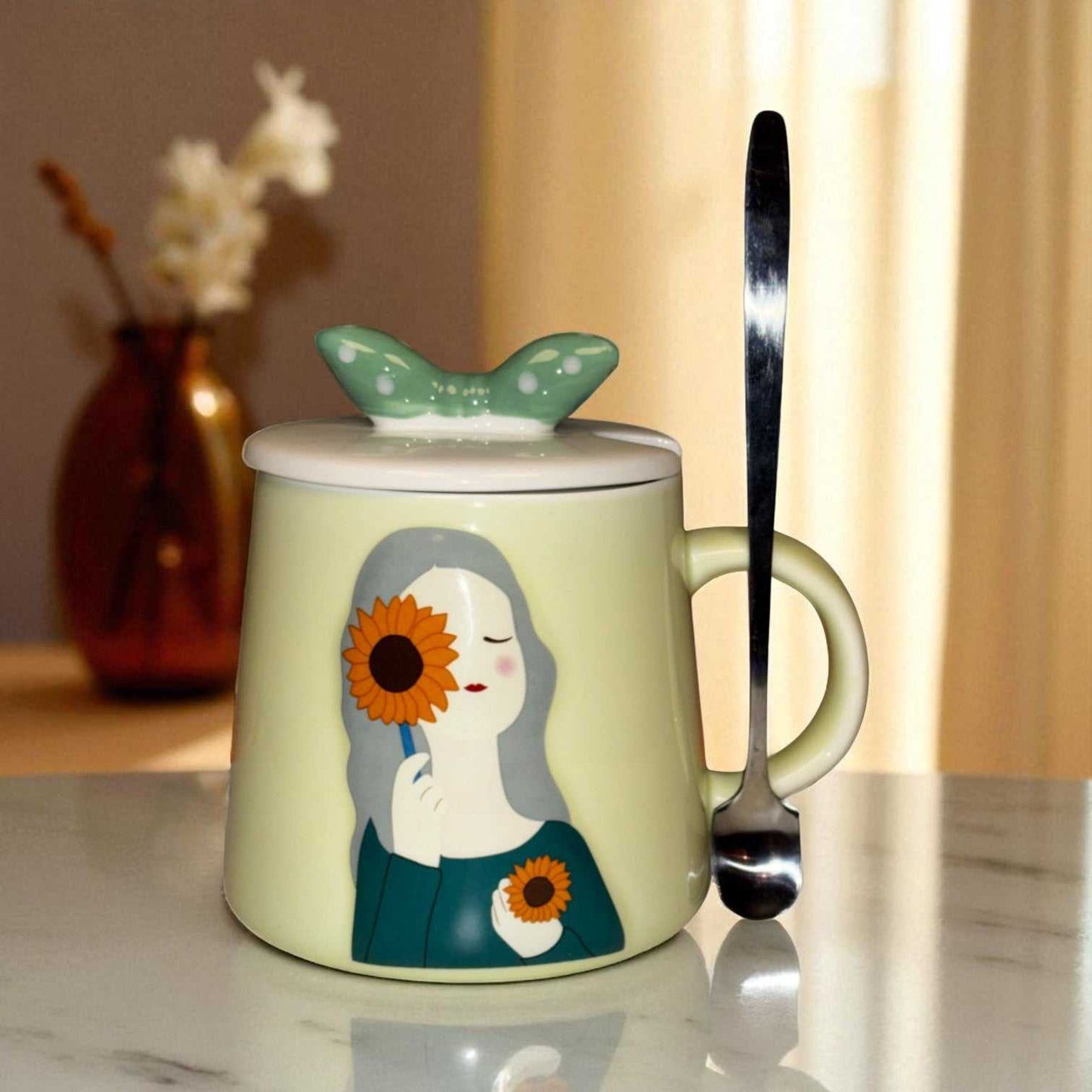 Serene Savage Ceramic Cup (With Spoon and Lid)